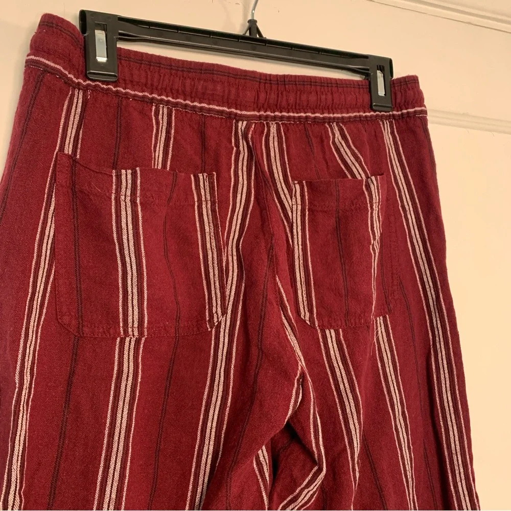 NWOT Old Navy Linen Blend Striped Pants Maroon Burgundy Pull-on Women’s Small - Picture 5 of 9